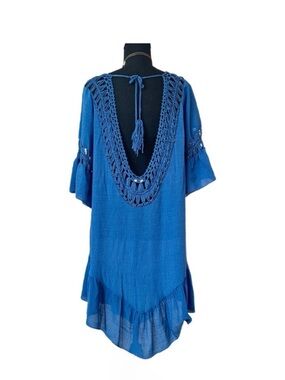 #60 COVER UP ~ Blue Cover-Up w/Ruffled and Crocheted Detailing